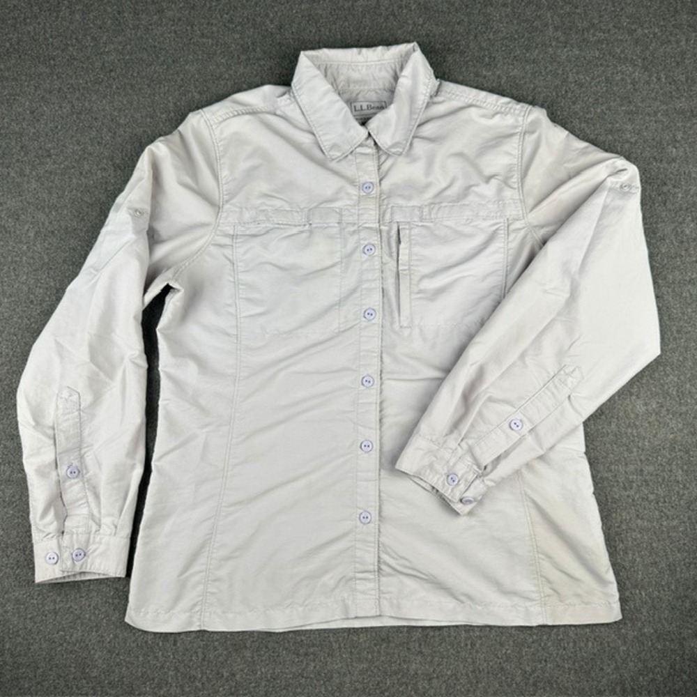 LL Bean Womens M Reg Purple Gray Long Sleeve Ventilated Hiking Shirt 254499